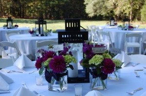 mixed table arrangements and lanterns