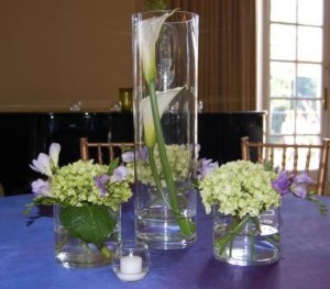 deconstructed grouping of green hydrangeas and callas