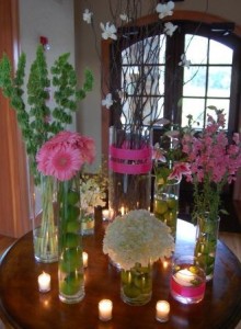 deconstructed arrangement of pink, green, and white