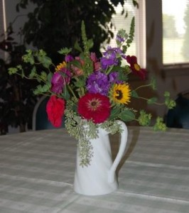 table arrangement created by bridesmaids