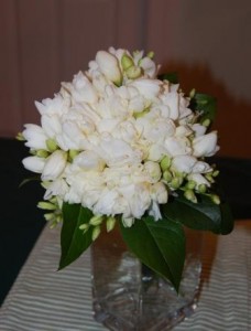 bridesmaids bouquet of white freesia
