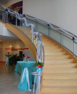 reception entrance with bright gerbera daisies