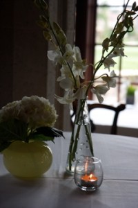 dendrobiums and hydrangea