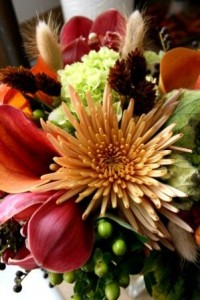 mums, orchids, hydrangea, berries make a lovely bouquet